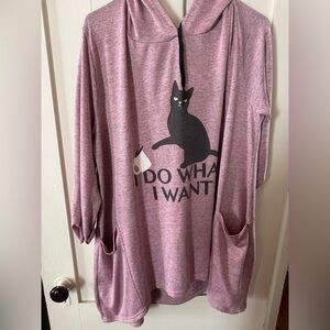 Plus Size Cat Print Pink Hoodie